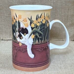 Ashdene Cat In Flowers Bone China Coffee Mug Cup Mischievous Kitten Twee Whimsy